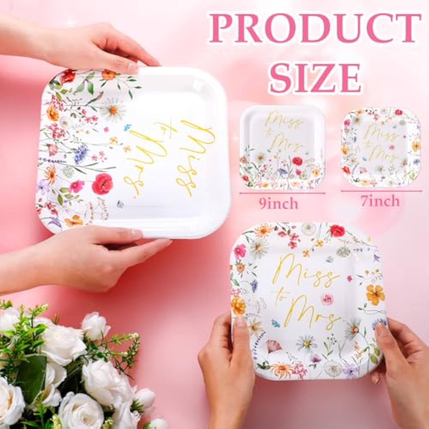 100PCS Floral Disposable Plates – 9'' Dinner & 7'' Dessert Set for Any Event