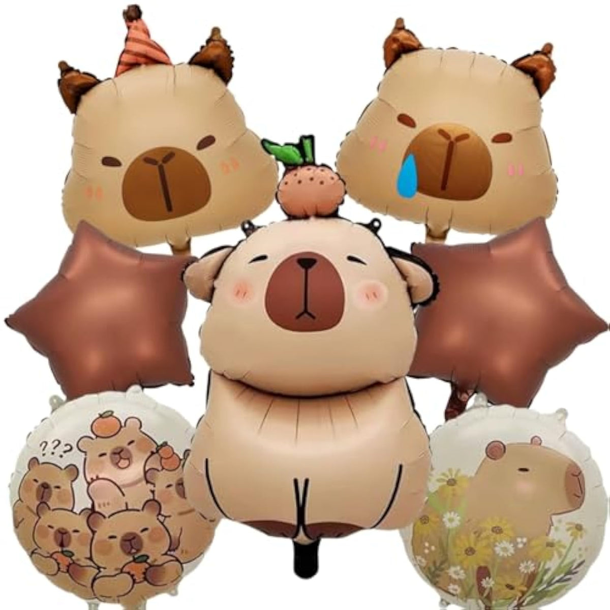 7-Pc 24" Capybara Foil Balloon Set Cute Animal Party Decorations