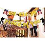 Military Going Away Party Decorations, Gold Glitter We Are So Proud Of You Banner, We Are So Proud Of You American Flag Patriotic Soldier Banner For 4Th Of July Veterans Day Themed Party Decorations