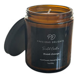 Precious Delights Blood Orange Scented Soy Candle | Hand-Poured 7Oz Black Glass Jar | Long-Lasting Aromatherapy Candle | Natural Soy Wax With Essential Oils For Home, Relaxation, Stress Relief & Gifts