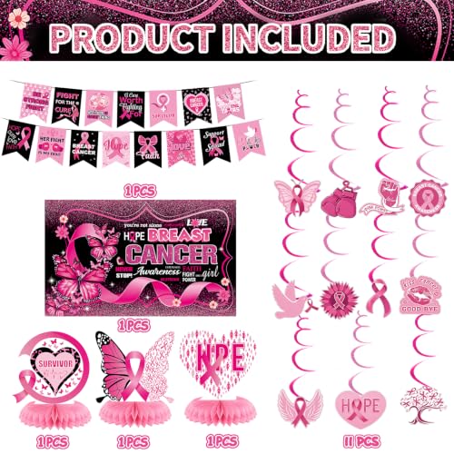Breast Cancer Awareness Decorations, Pink Ribbon Banner,backdrop, Honeycomb Centerpieces,Breast Cancer Awareness Supplies Decorations for Women Charity Activities
