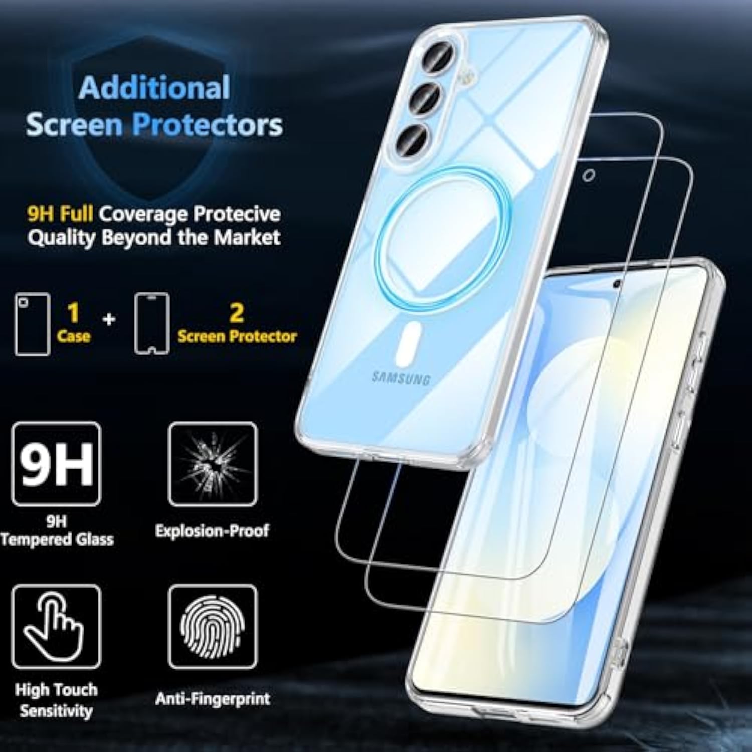 For Samsung Galaxy S25 Fe Case, Military Grade Drop Protection Phone Case With 2 S25 Fe Screen Protectors, Magnetic Wireless Charging Supported, Shockproof Slim S25 Fe Cell Phone Cover, Clear