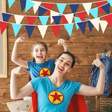 32Ft Red, Blue & White Nautical Pennant Banner - Fabric Triangle Flags for Party Decor