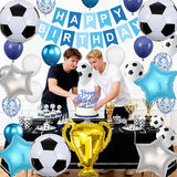 4D Soccer Party Balloons, Championship Trophy Balloon, First Prize Soccer Party Decorations, World Cup Sport Theme Birthday Party Balloons (Blue white)