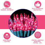 19.6Ft Green Wire Pink String Lights, 100 Count Incandescent Christmas Lights, (Pink, 100 Lights)