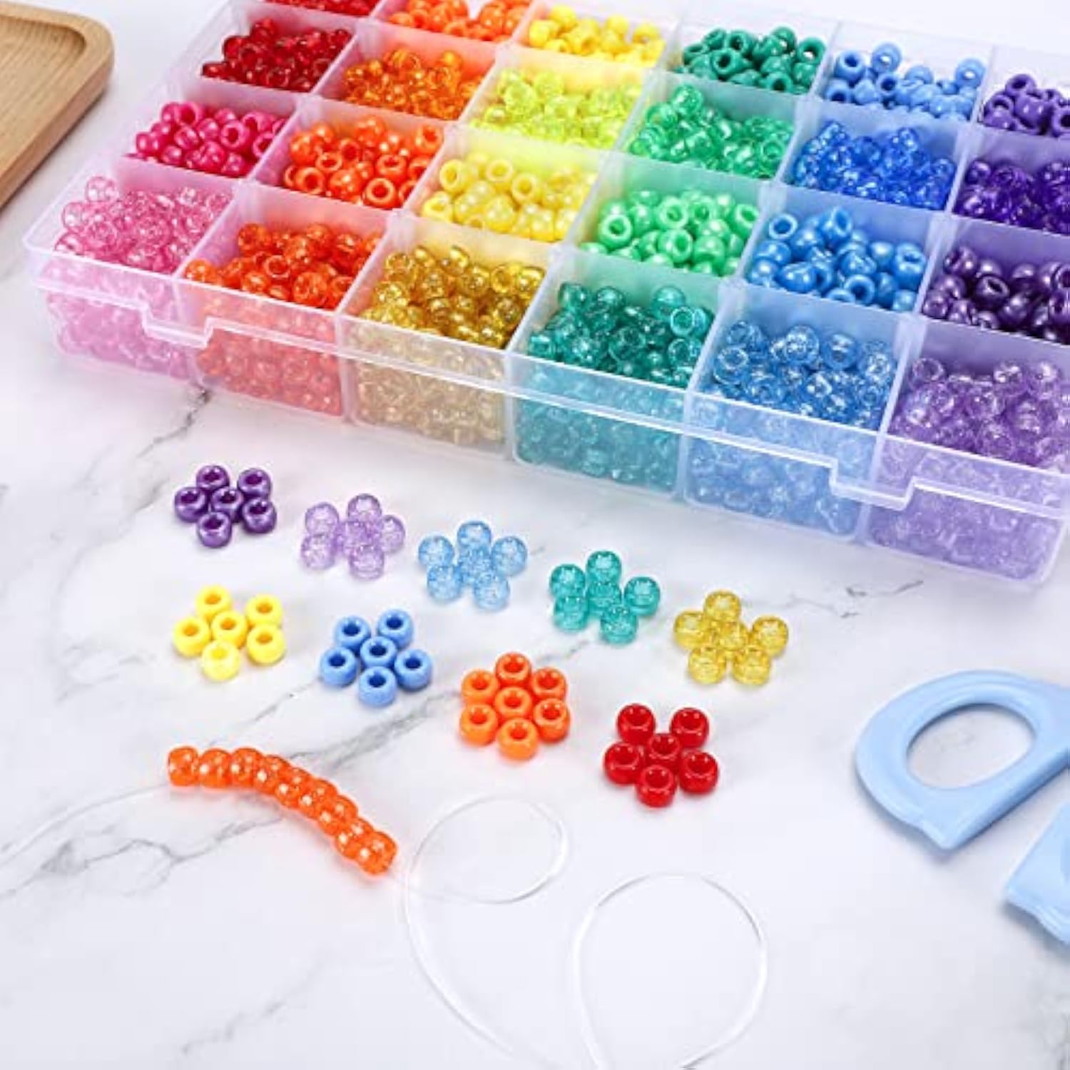 2880PCS Pony Beads Kit – 24 Colors, Large Hole Beads for Jewelry & Hair Crafts
