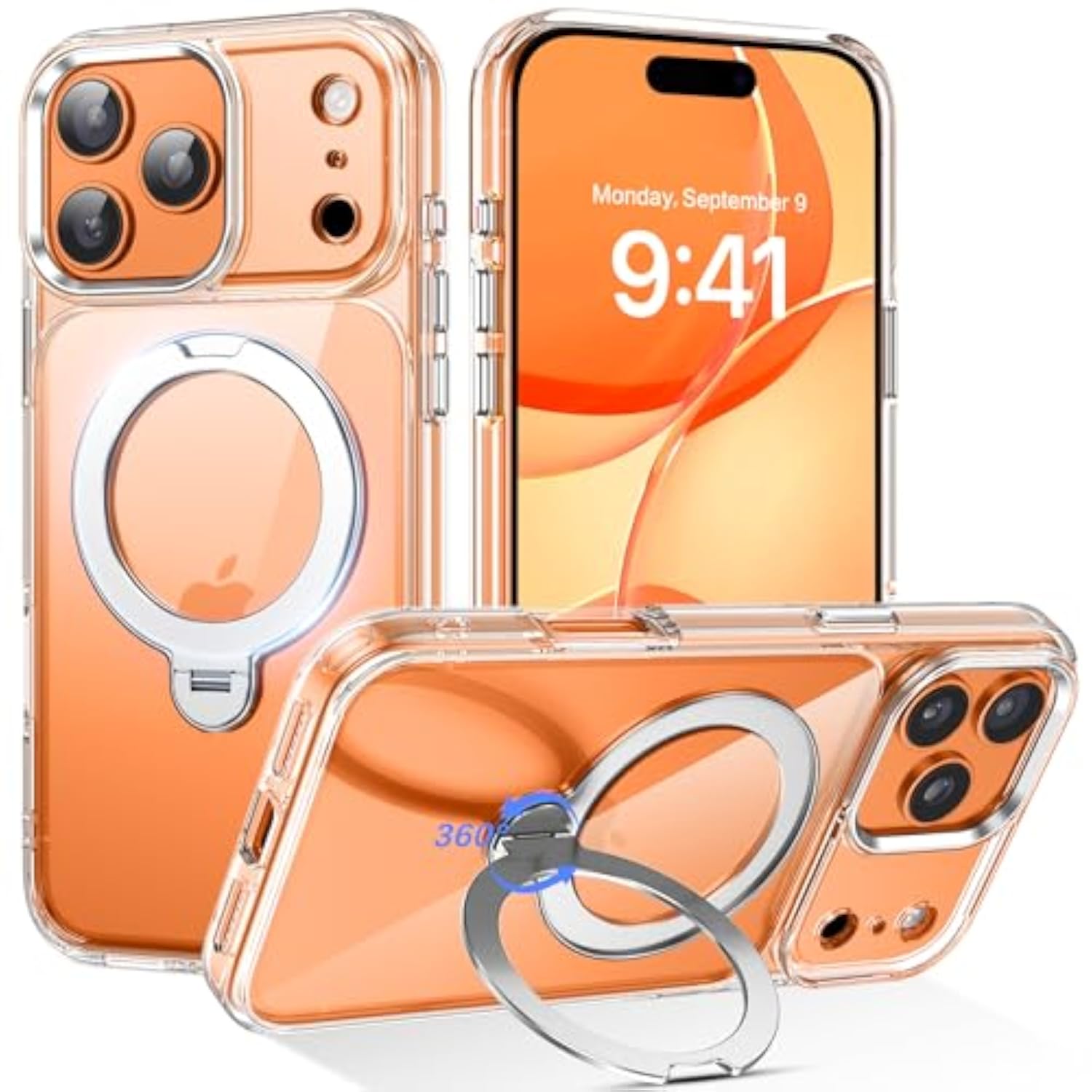 Clear iPhone 17 Pro Max Case with 360°Spin Magnetic Stand, Compatible with MagSafe, Rotatable Ring Holder, Clear Cover Anti-Yellowing Protection Case for iPhone 17 Pro Max 6.9"