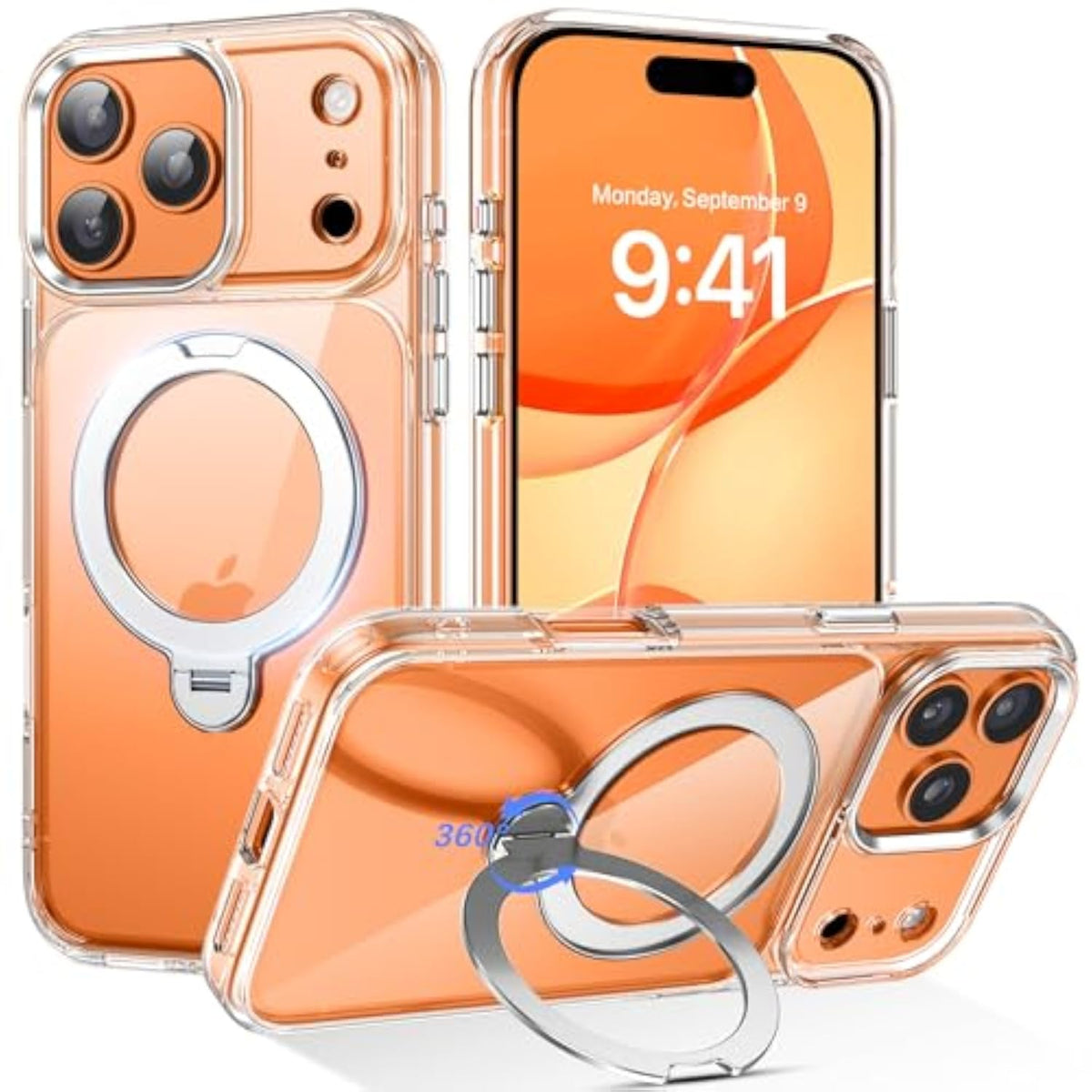 Clear iPhone 17 Pro Max Case with 360°Spin Magnetic Stand, Compatible with MagSafe, Rotatable Ring Holder, Clear Cover Anti-Yellowing Protection Case for iPhone 17 Pro Max 6.9"