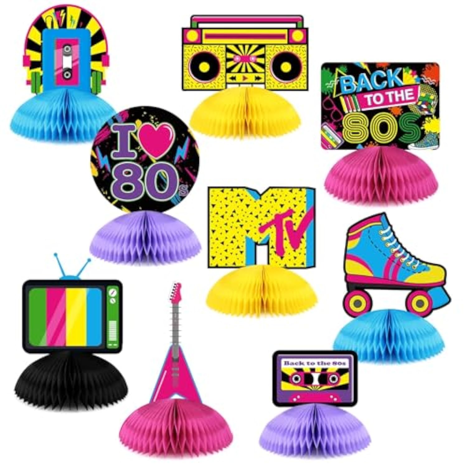 10pcs Neon 80s Honeycomb Centerpieces for Birthday, Wedding & Party Celebrations