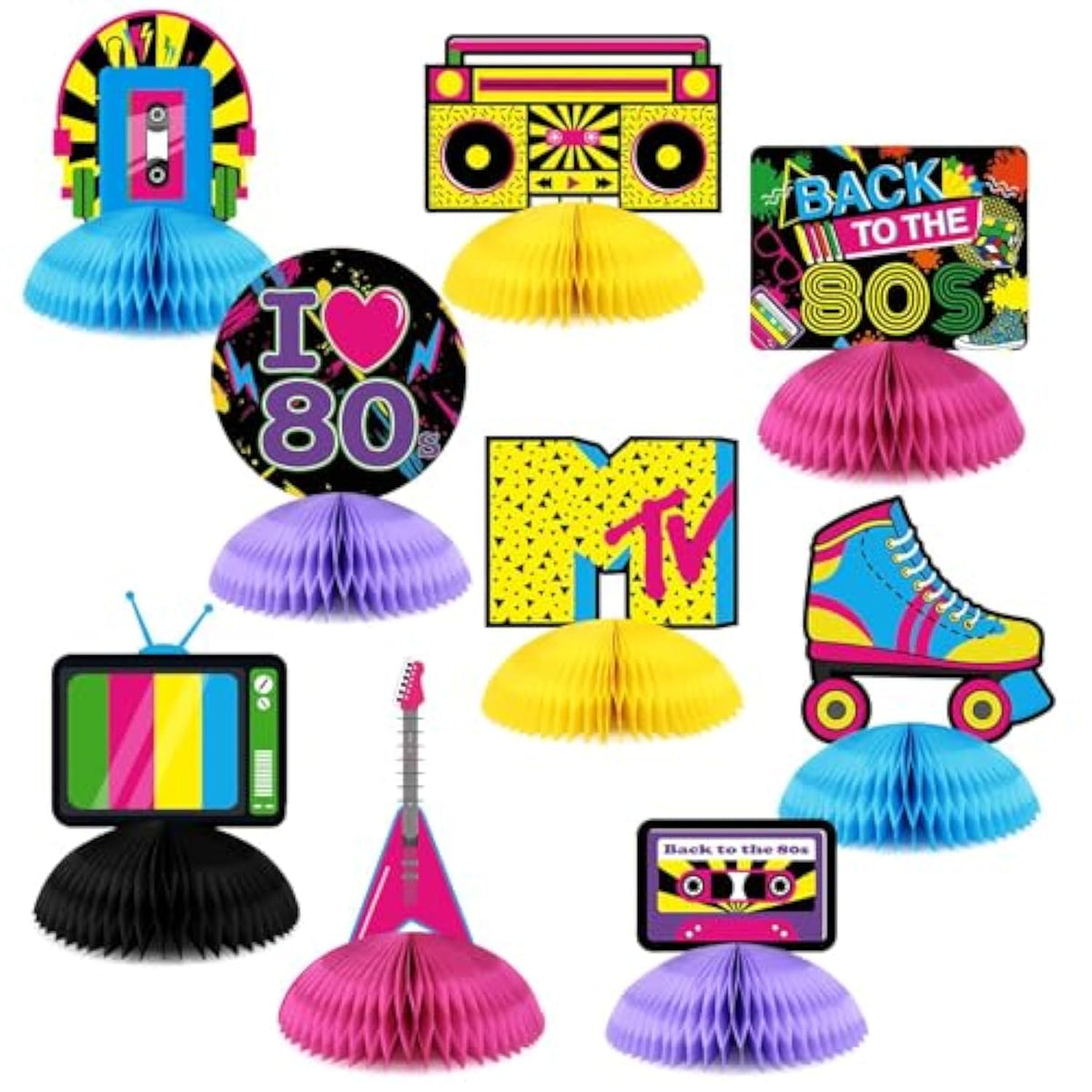 10pcs Neon 80s Honeycomb Centerpieces for Birthday, Wedding & Party Celebrations