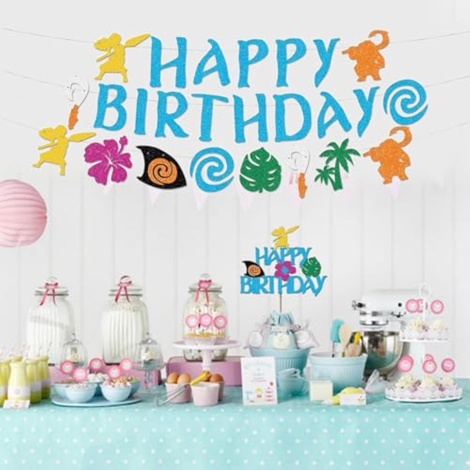 Tropical Birthday Banner–Hawaiian Happy Birthday Banner, Tropical Party Decorations,Cake Topper Decorations– Summer Luau Party Supplies For Kids,Island Adventure Summer Theme