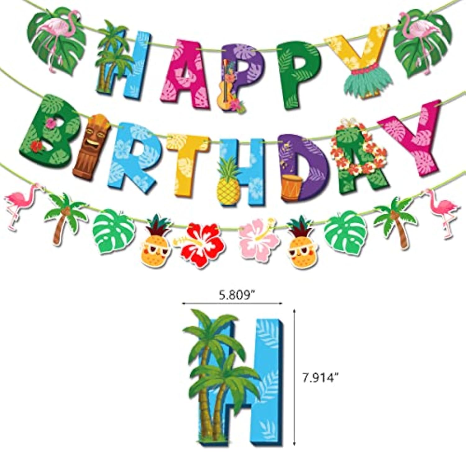 Hawaiian Birthday Banner,3 Packs Luau Party Decorations,Tropical Party Decorations