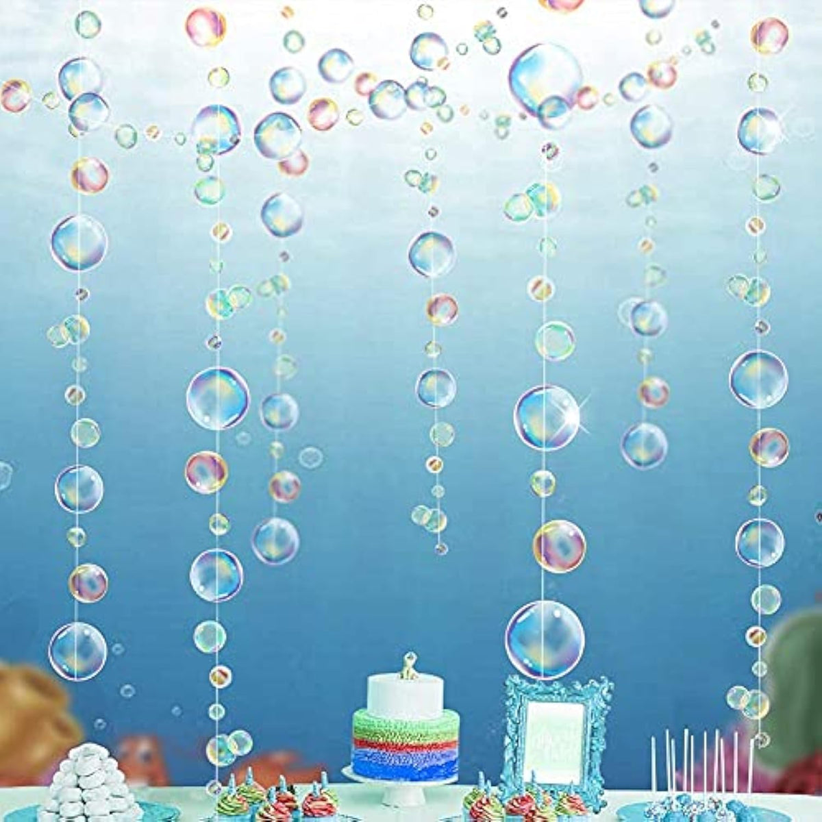 4 Strings Flat Mermaid Party Decoration Rainbow Bubble Garlands Transp
