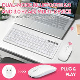 Bluetooth Keyboard And Mouse Combo Rechargeable Portable Wireless Keyboard Mouse Set For Apple Ipad Iphone Ios 13 And Above Samsung Tablet Phone Smartphone Android Windows (White)