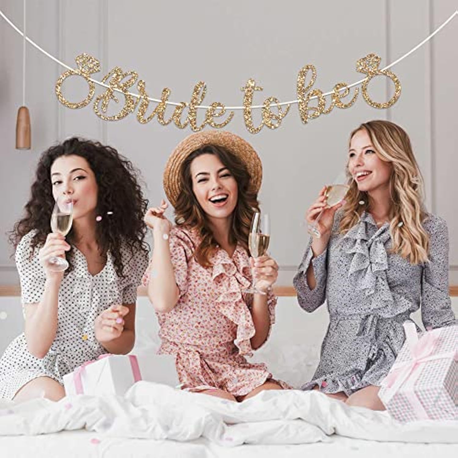 Pre-Strung Gold Glitter "Bride to Be" Banner for Bachelorette Party Decor