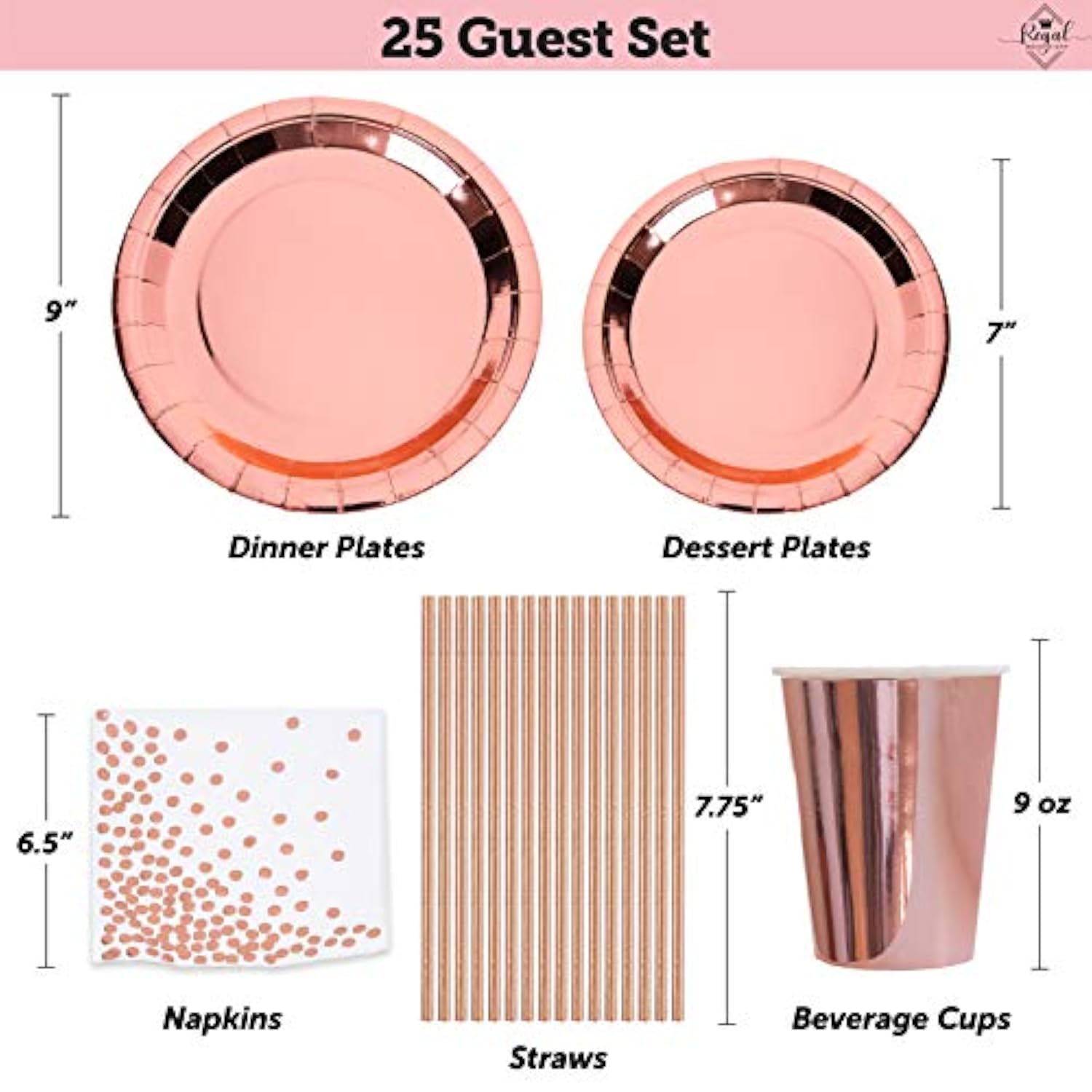 225 Pc Rose Gold Birthday Party Decorations Kit For Girls, Teens, Women - Happy Birthday Banner, Curtains, Table Runner, Balloons, Sash, Tiara, Cake Topper, Plates, Cups, Napkins, Straws For 25 Guests