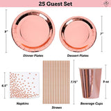 225 Pc Rose Gold Birthday Party Decorations Kit For Girls, Teens, Women - Happy Birthday Banner, Curtains, Table Runner, Balloons, Sash, Tiara, Cake Topper, Plates, Cups, Napkins, Straws For 25 Guests
