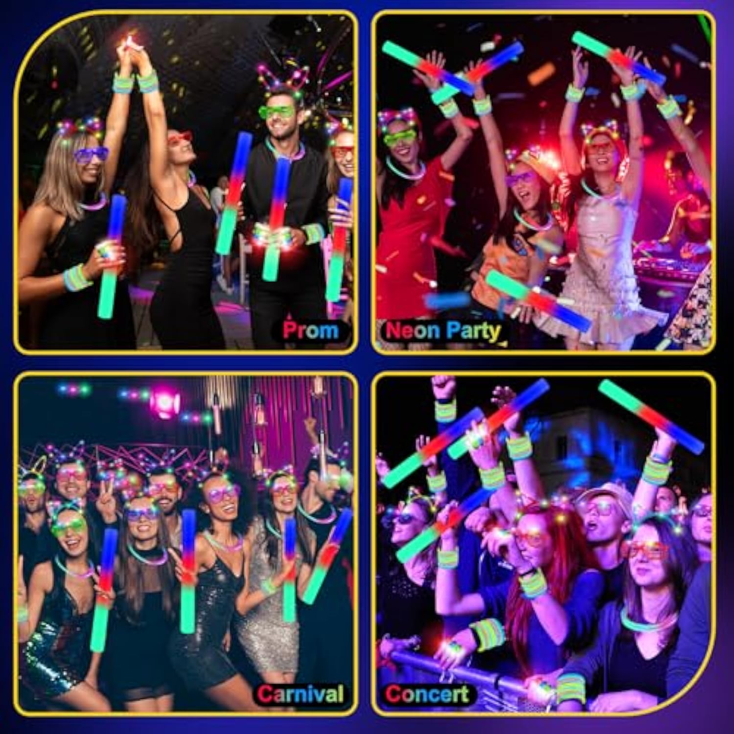 282 Pcs Glow In The Dark Party Supplies, 18 Foam Sticks, 18 Led Glasses, 200 Glow Sticks, 30 Finger Lights, 8 Bunny Ear Headband And 8 Led Cat Ear Headband For Wedding,Birthday,Concert,New Year