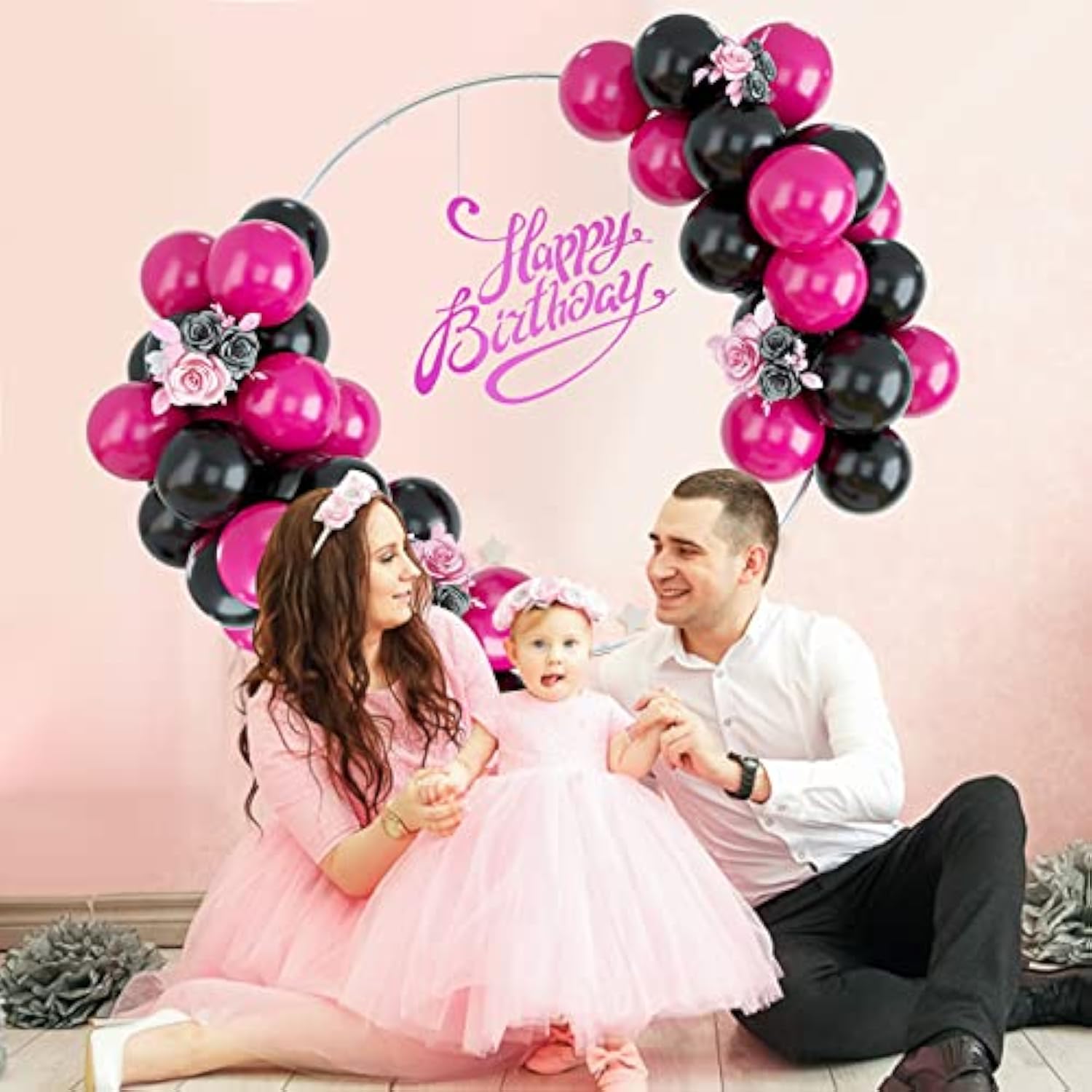Black & Hot Pink Balloon Arch Kit: 50-Piece Party Decoration