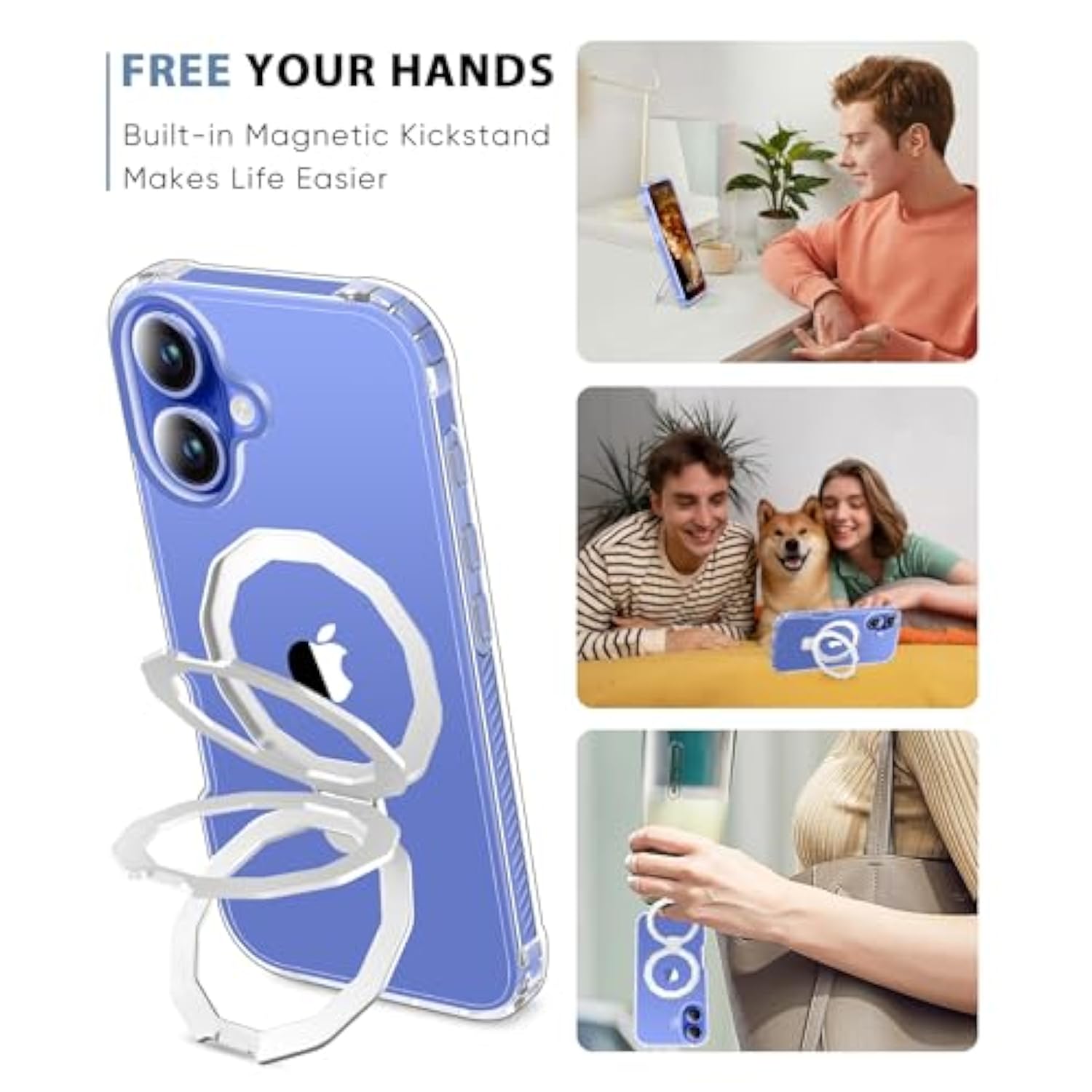 For Iphone 16 Plus Case, With Screen Protector + Camera Lens Protector, Built-In Seamless Stand, [Compatible With Magsafe] Protective Shockproof Phone Case, Cover For Iphone 16Plus - Clear