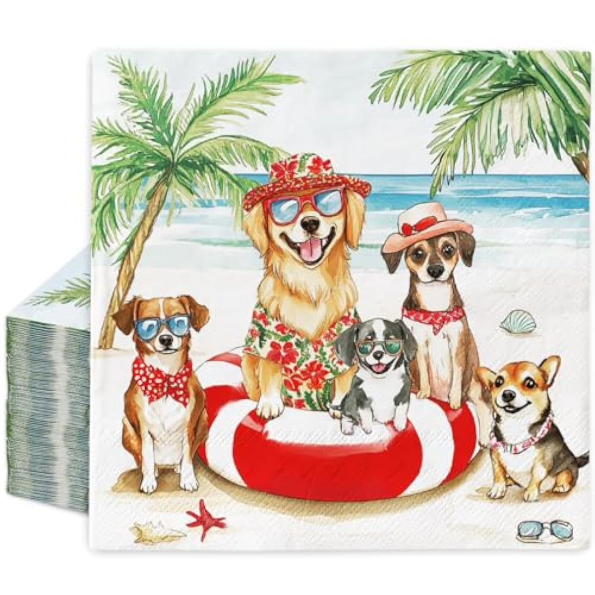 50Pcs Summer Dog Paper Napkins Tropical Beach Disposable Luncheon Napkins Dessert Dinner Hand Napkin For Birthday Pool Party