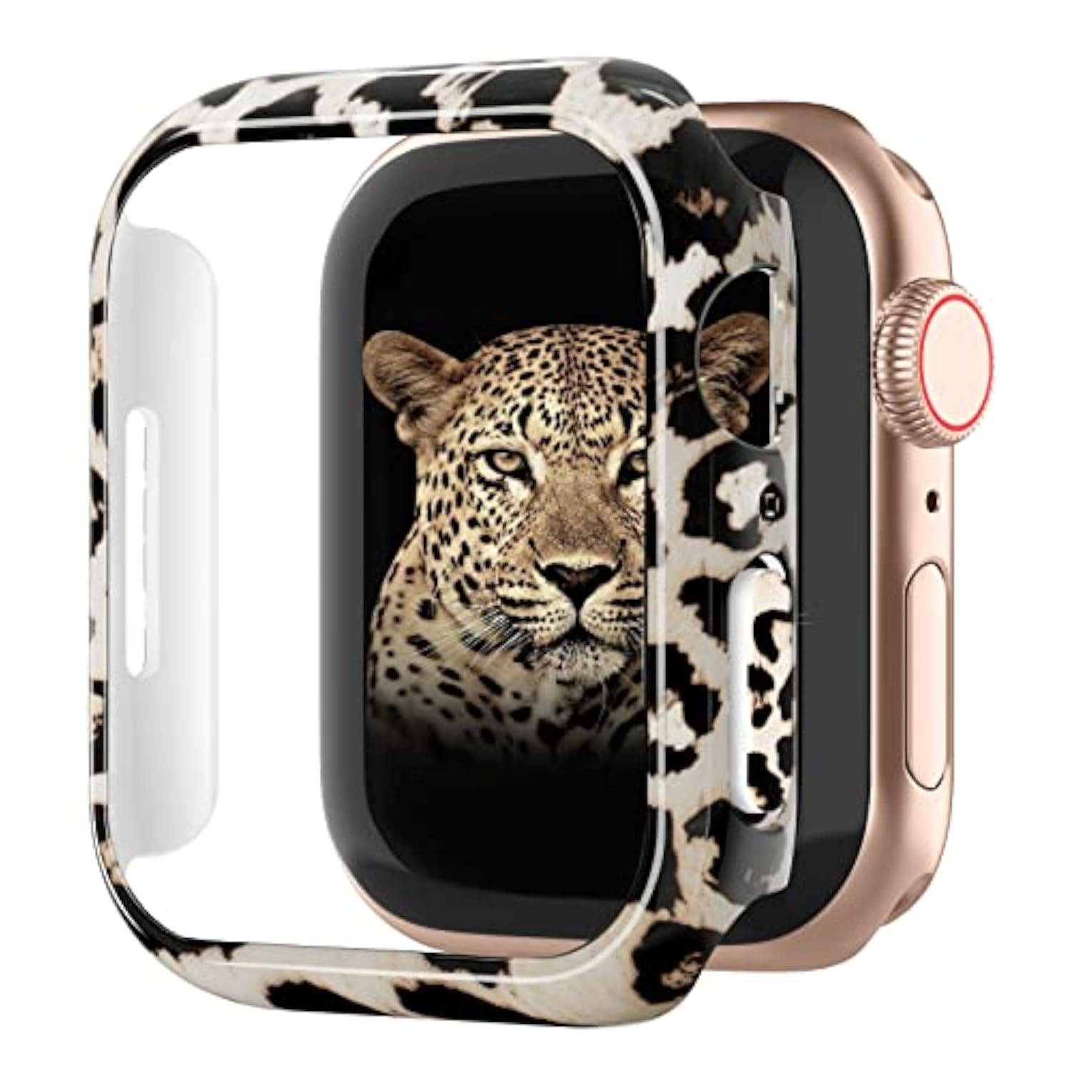 Leopard Patterned Ultra-Thin Hard PC Bumper Case for Apple Watch Series 7/8/9 45mm, Shockproof Edge Protective Cover Frame, No Screen Protector Included