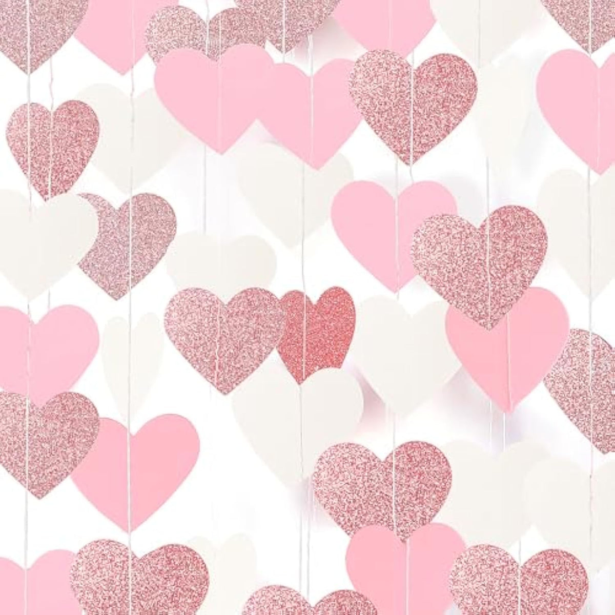52.4Ft Heart Garland Streamer Pink Hanging Paper Garland Banner For Valentine Bridal Shower Wedding Party Decoration