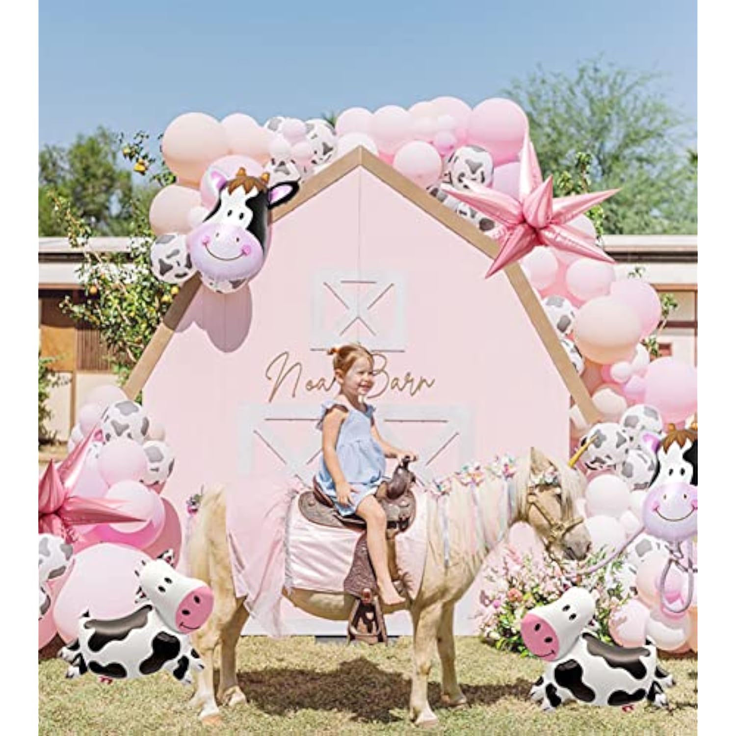 Pink Cow Balloon Garland Kit Cow Print And Pastel Pink White Tan Cowgirl Balloons For Girl My First Rodeo Birthday Party Decorations Holy Cow Im One Supplies