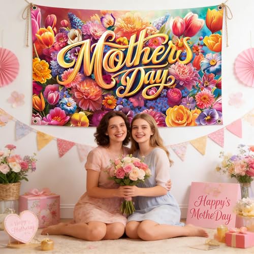 Happy Mother's Day Banner Floral Mothers Day Party Decorations Backdrop for Women Best Mom Party Background for Photography Supplies (Pastel, 70.8 x 43.3 Inch)