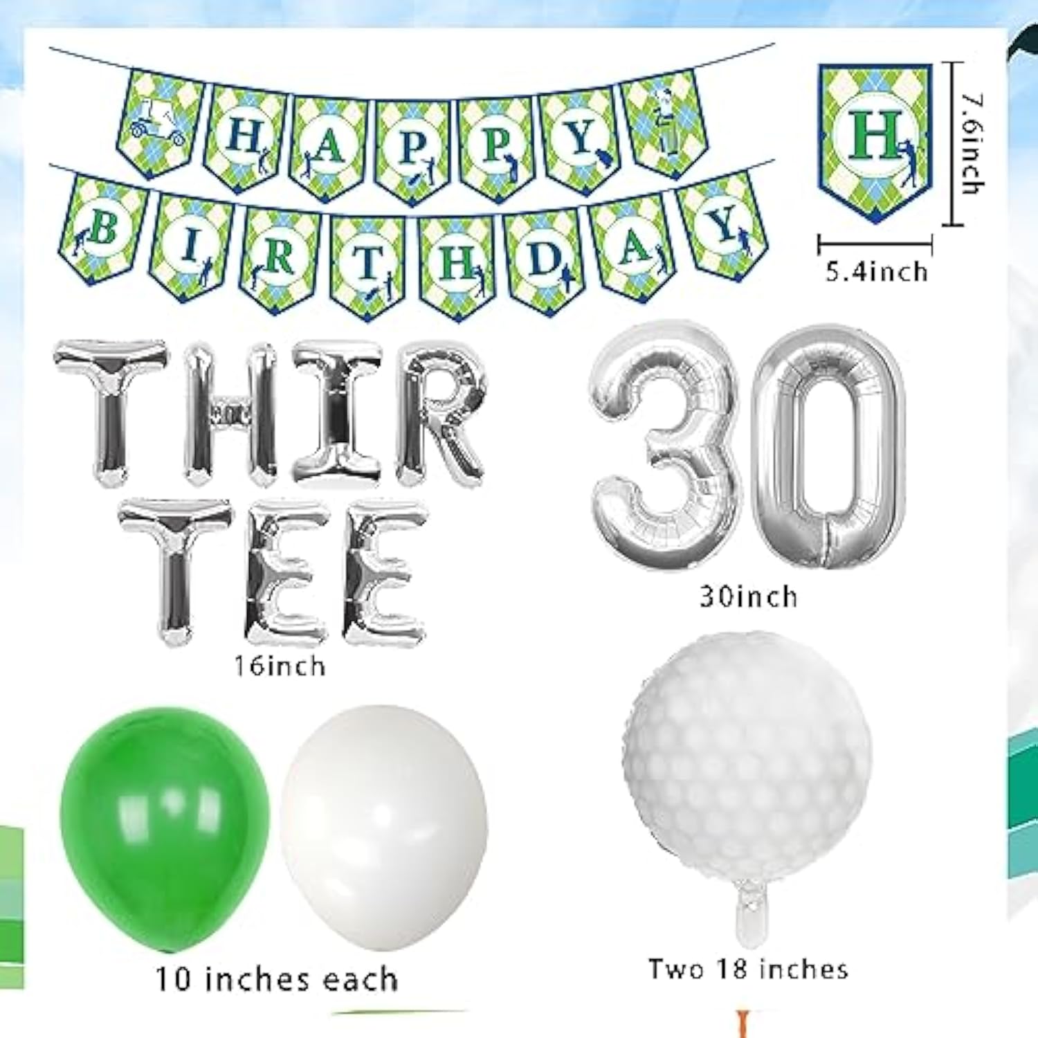Thirtee Golf Birthday Balloons Golf 30Th Birthday Decoration Sport Themed Party Supplies Men Boys Party Balloons Decoration