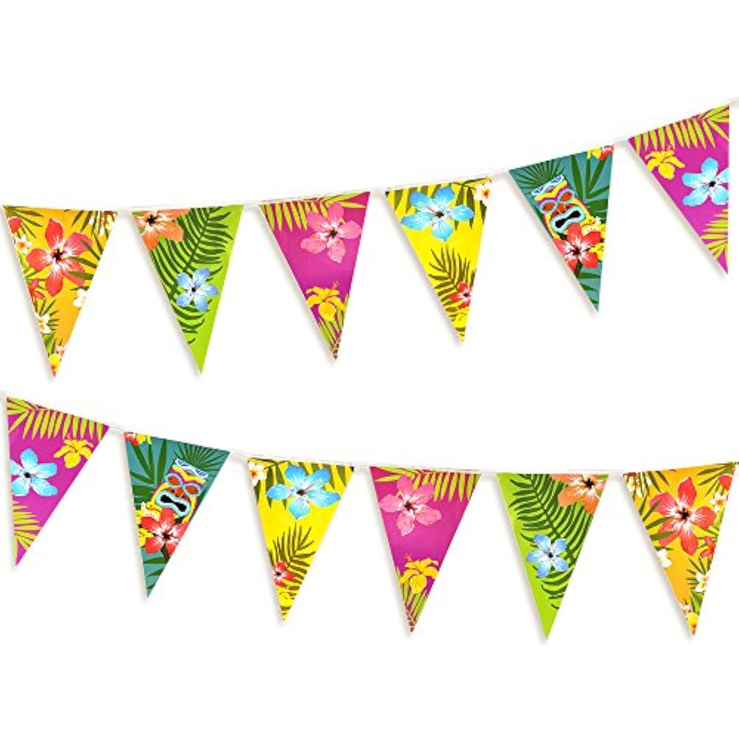 2 Pack Hawaiian Bunting Banners Luau Tropical Bunting 6 Meters For Summer Luau Tiki Beach Party Decorations