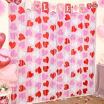 Mega-L 2 Pack Valentines Party Decorations 3.3X6.6 Ft Red Pink White Heart Foil Fringe Curtains Valentine'S Decors Tinsel Metallic Photo Booth Props Backdrop Streamer For Birthday Wedding