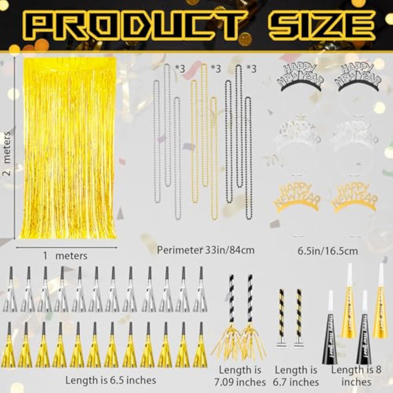 101pcs New Year 2026 Party Supplies with Hats, Noise Makers & Balloons