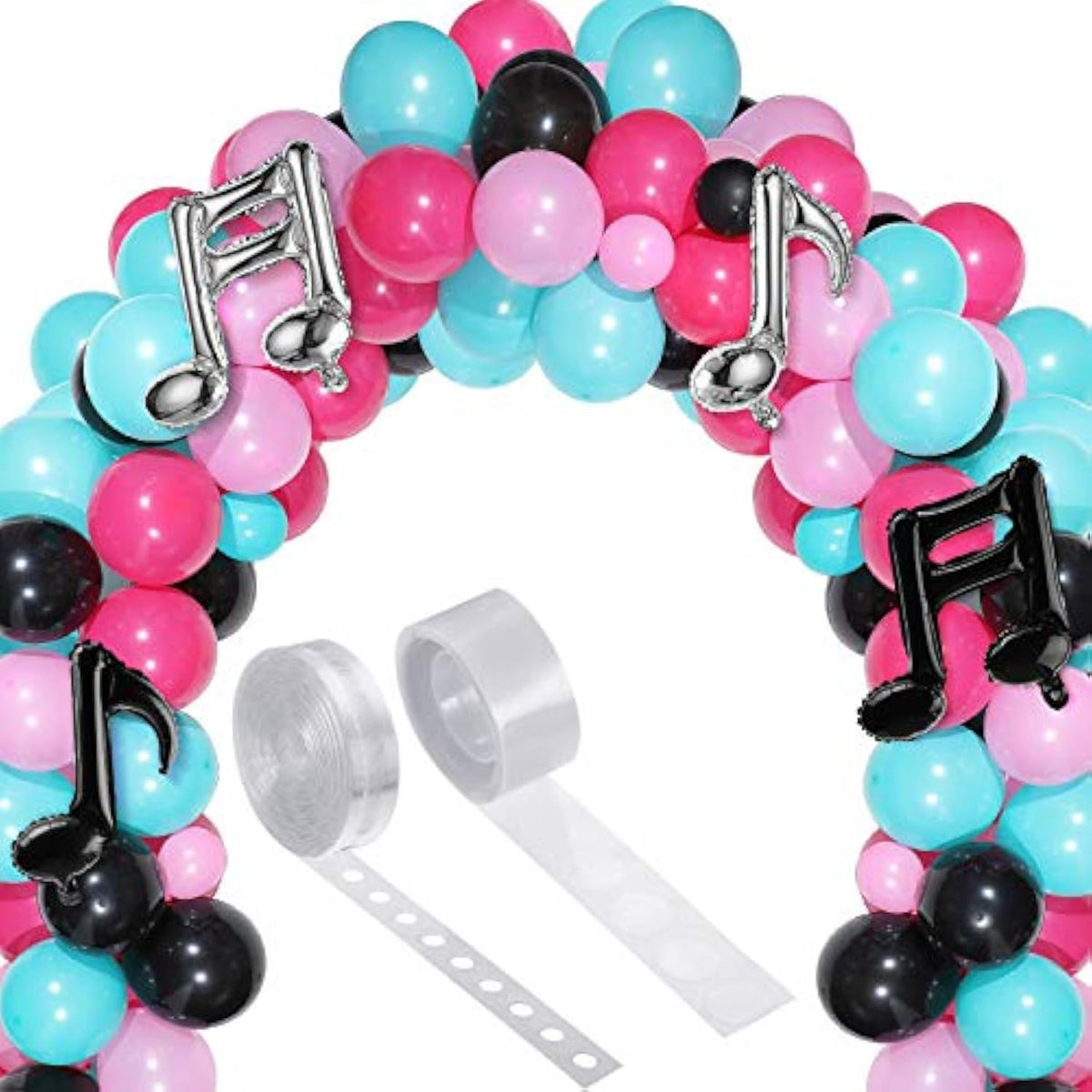 144 Pieces Music Balloons Birthday Garland Kit Music Sign Foil 5 Inch 10 Inch Rose Red Black Blue Pink For Birthday, Sock Hop Party, 1950S Party, Karaoke Decorations Supplies