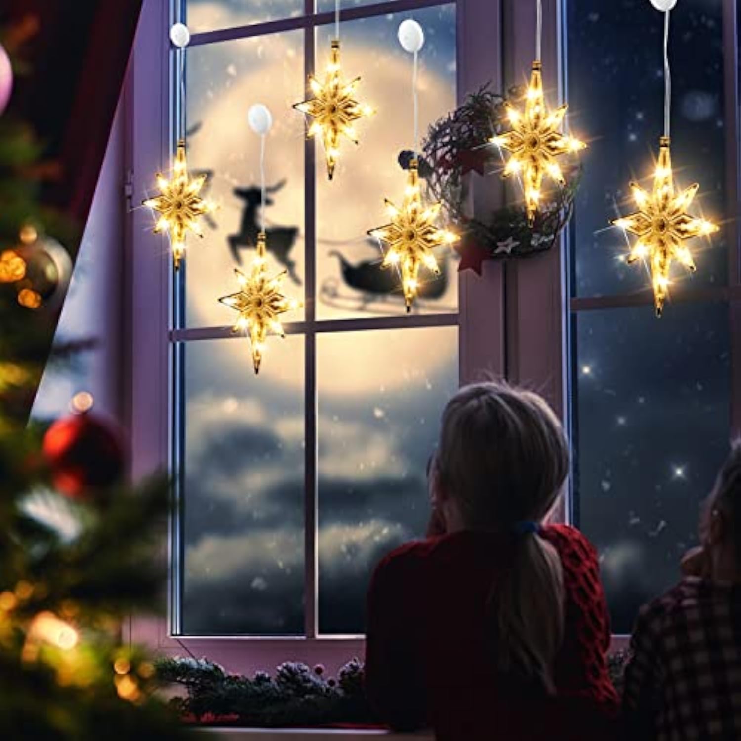 15 Pcs 10.6 Inch Bethlehem Christmas Window Lights Plastic Led Lighted Christmas Window Silhouette Lights Large Hanging
