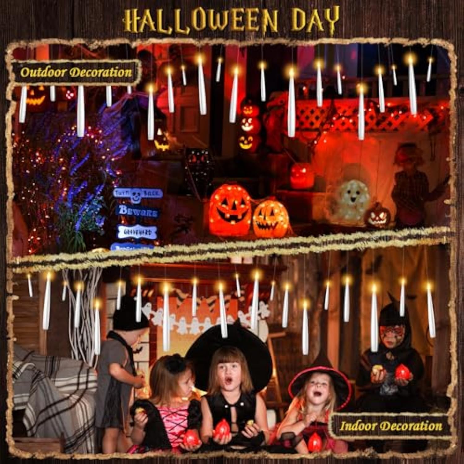 Floating Candles With Wand Halloween Decorations: 32 Pcs Magic Hanging Floating Flameless Candles With Remote For Halloween Christmas Tree Birthday Parties Indoor Outdoor Wall Decor