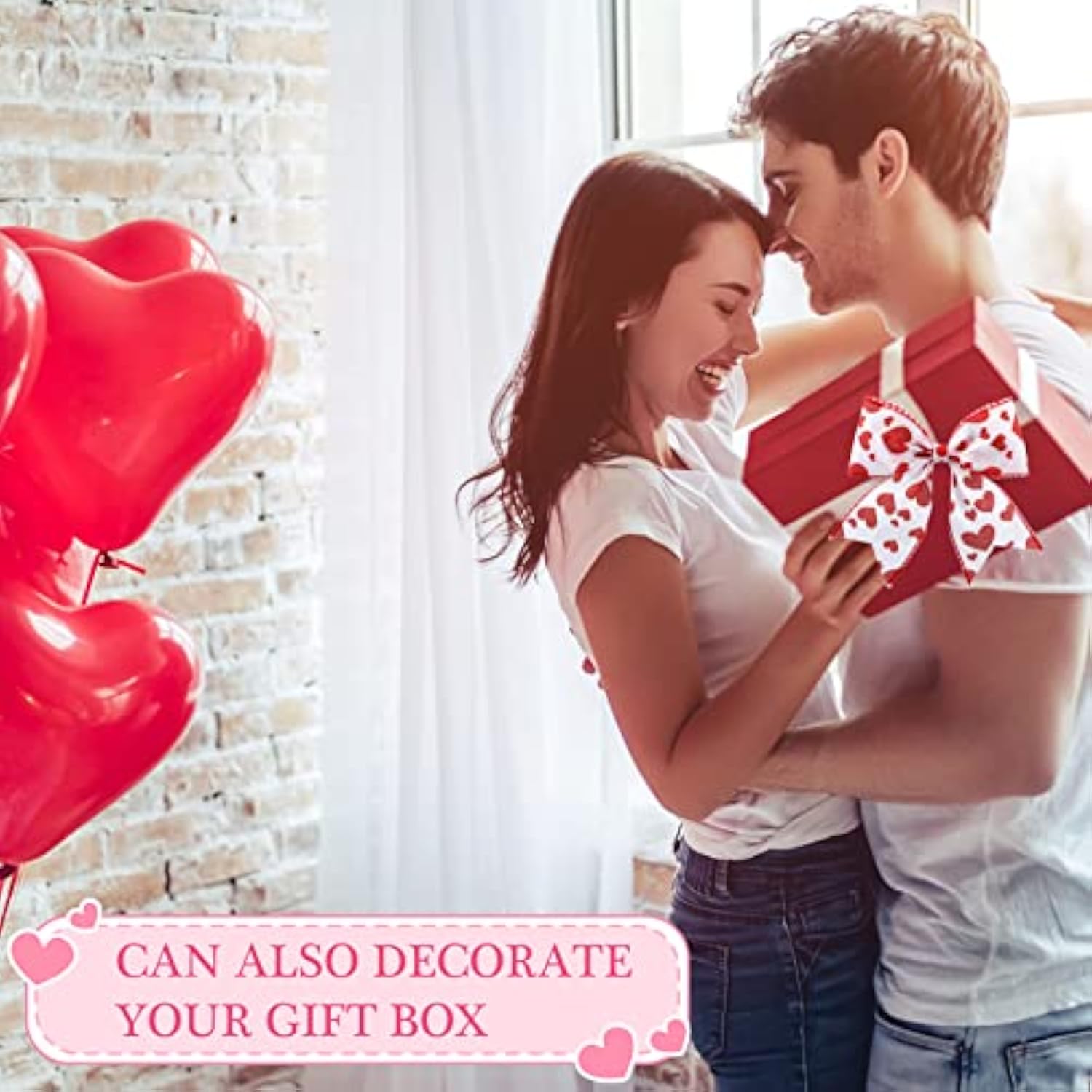 6 Rolls 30 Yards Valentine'S Day Burlap Wired Ribbon 2.5 Inch Heart Pr