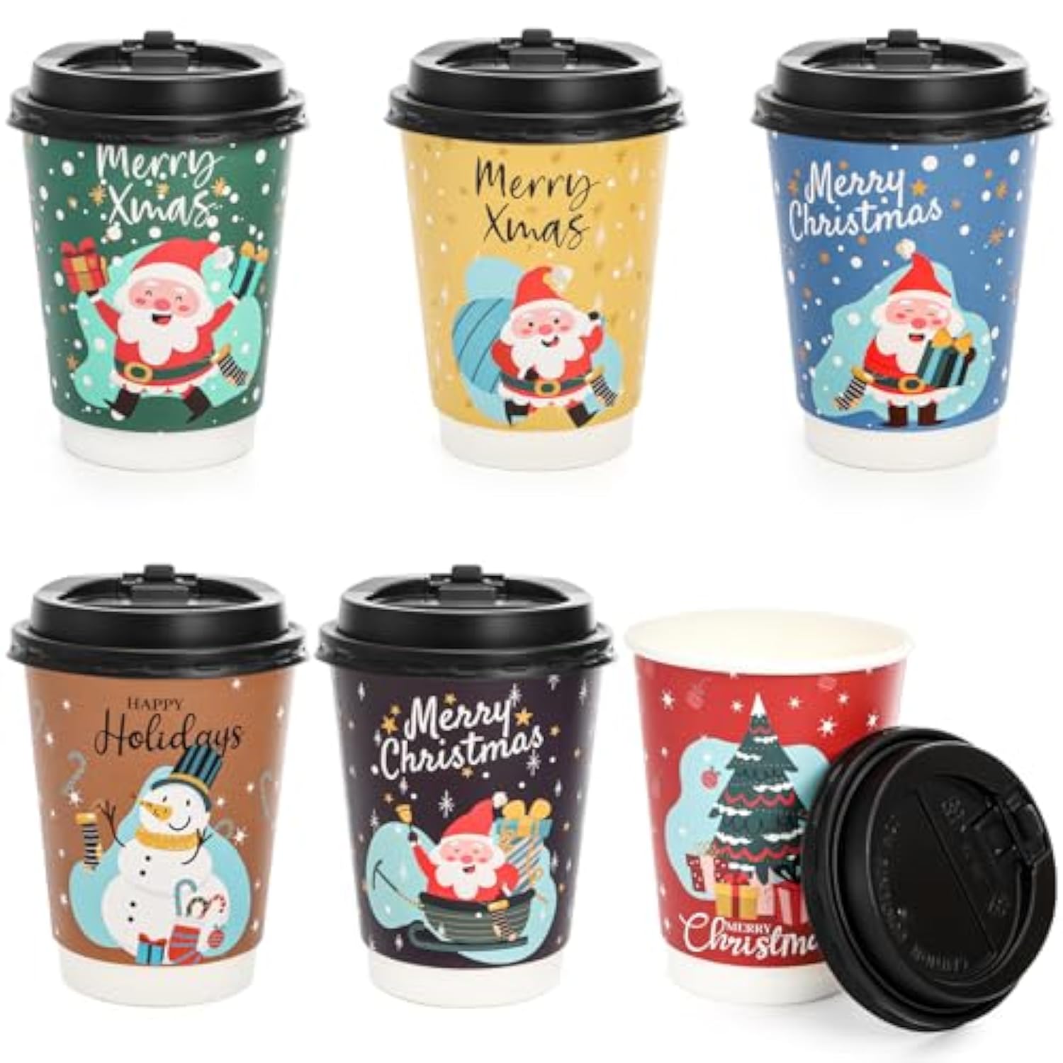 60 Pack 12 Oz Christmas Coffee Cups With 80 Lids, Disposable 6 Designs Christmas Paper Cup, Thickened Xmas To Go Coffee Cups, Party Holiday Supplies For Hot Beverage, Chocolate, Tea, Cocoa