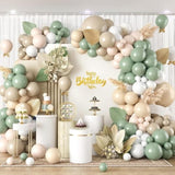Sage Green Balloon Arch Kit,122Pcs Green Sand White Nude Apricot Matte Neutral Balloons For Baby Shower Boho Wedding Bridal Engagement Gender Reveal Anniversary Graduation Birthday Party Decorations