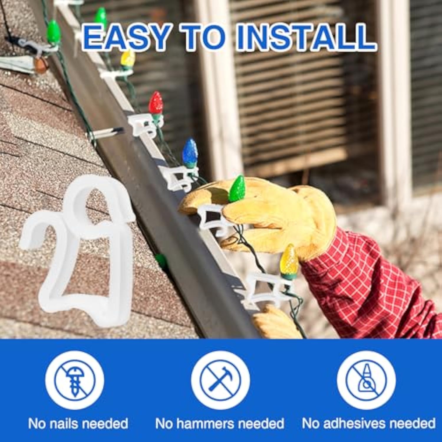 200 Pcs Gutter Hooks For Hanging Outdoor Lights, Gutter Light Clips For Christmas Halloween
