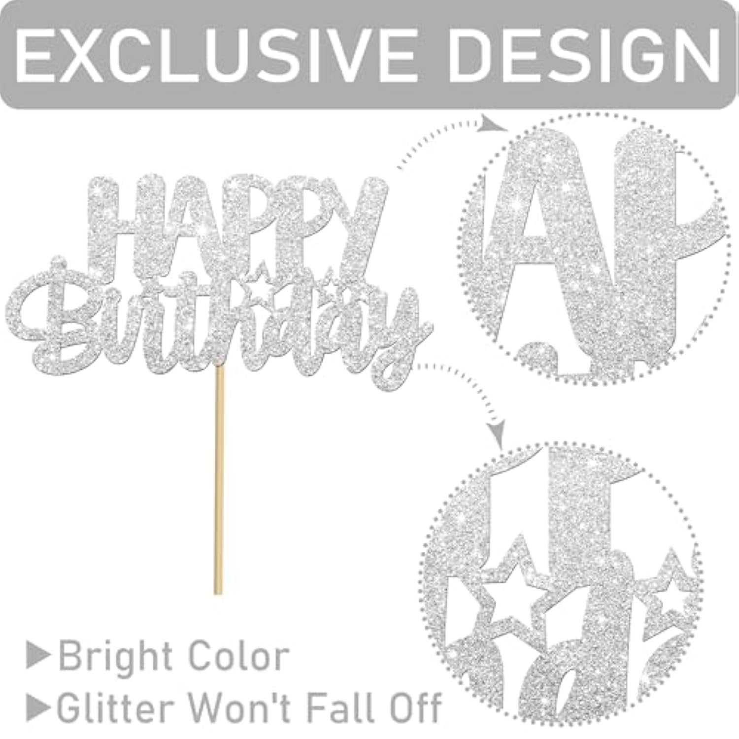 Glitter Silver Birthday Centerpiece Sticks 12Pcs Happy Birthday Party Table Decorations Double Sided Birthday Party Centerpieces For Cheers To Birthday Anniversary Baby Shower Supplies