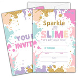 Slime Birthday Invitations For Kids, Sparkle And Slime Birthday Party Invitation Cards, Slime Party Celebration Supplies Decoration -20 Fill In Invitations With Envelopes (B16)