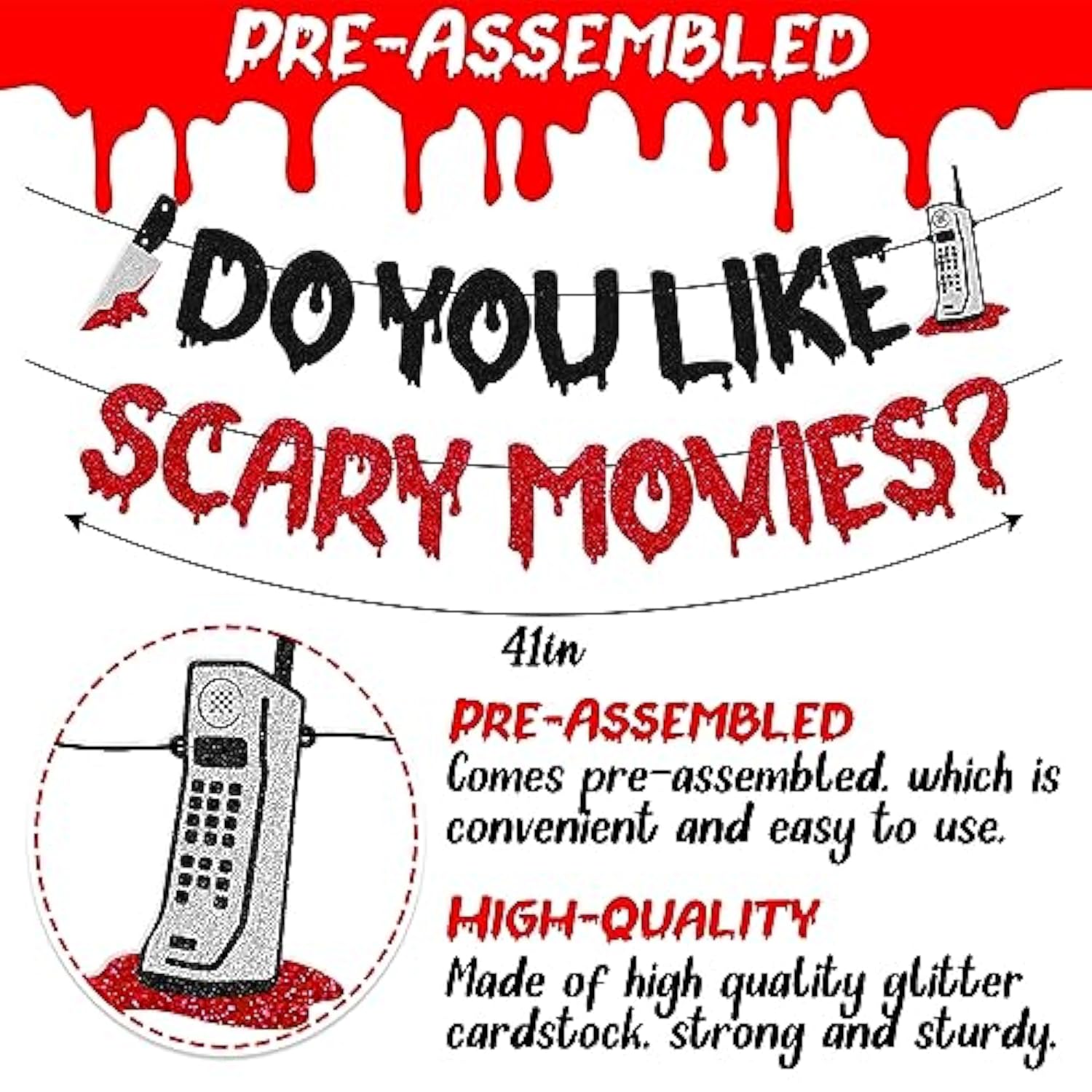 Horror Movie Night Banner: Scream Theme Spooky Party Decor