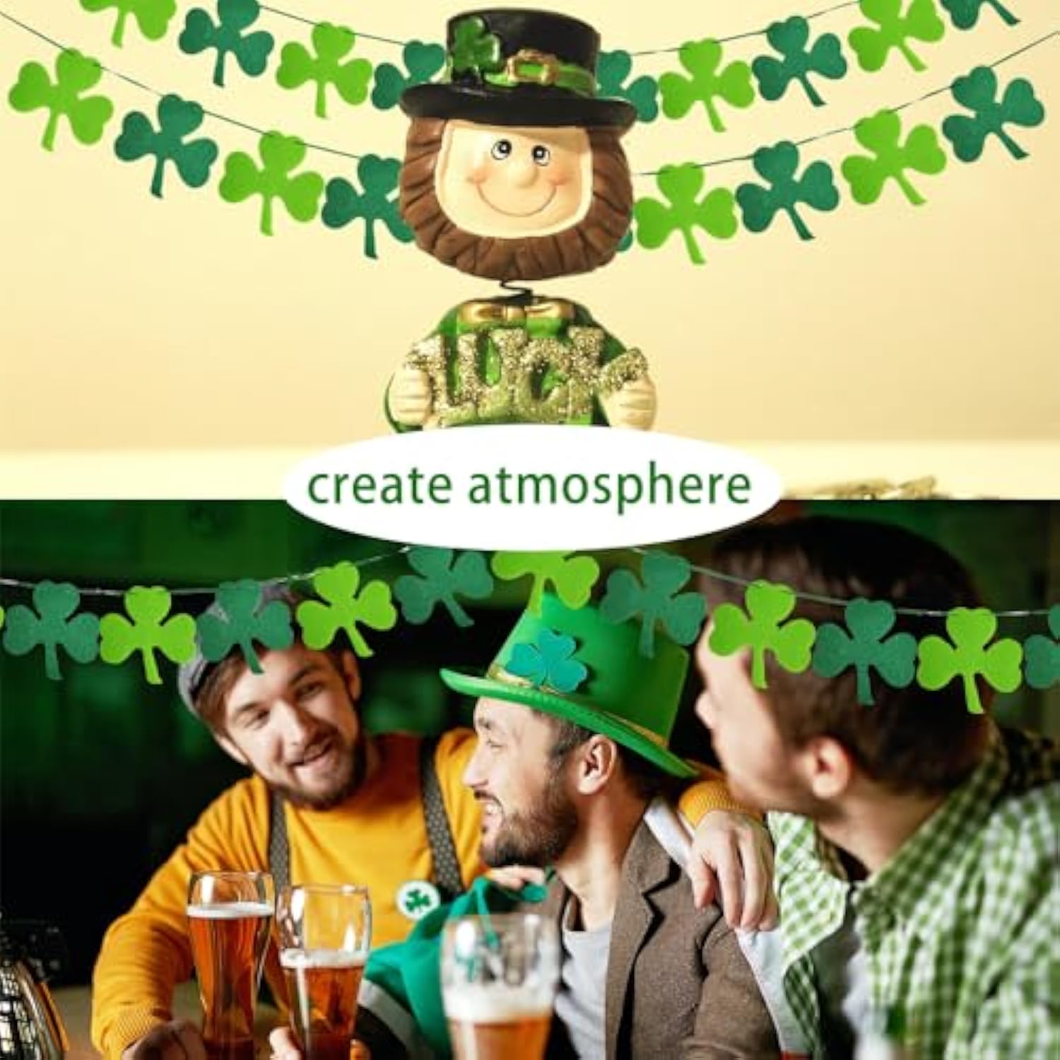 8 Pack Felt Heart Valentines Banner St. Patricks Garland,Shamrock Clov