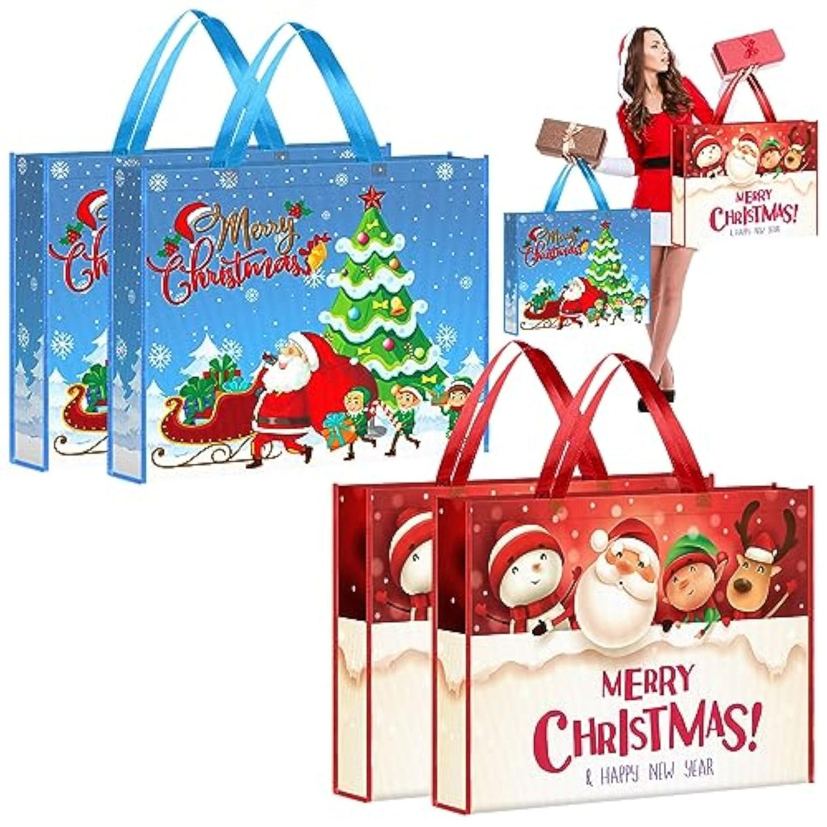 4 Pcs Extra Large Christmas Gift Bag 20 X 16 Inch Jumbo Gift Bag Large Tote Bag With Handles Reusable Non Woven Gift Bags Santa Snowman Christmas Gift Bags For Xmas Party Favor Shopping Supplies Bags