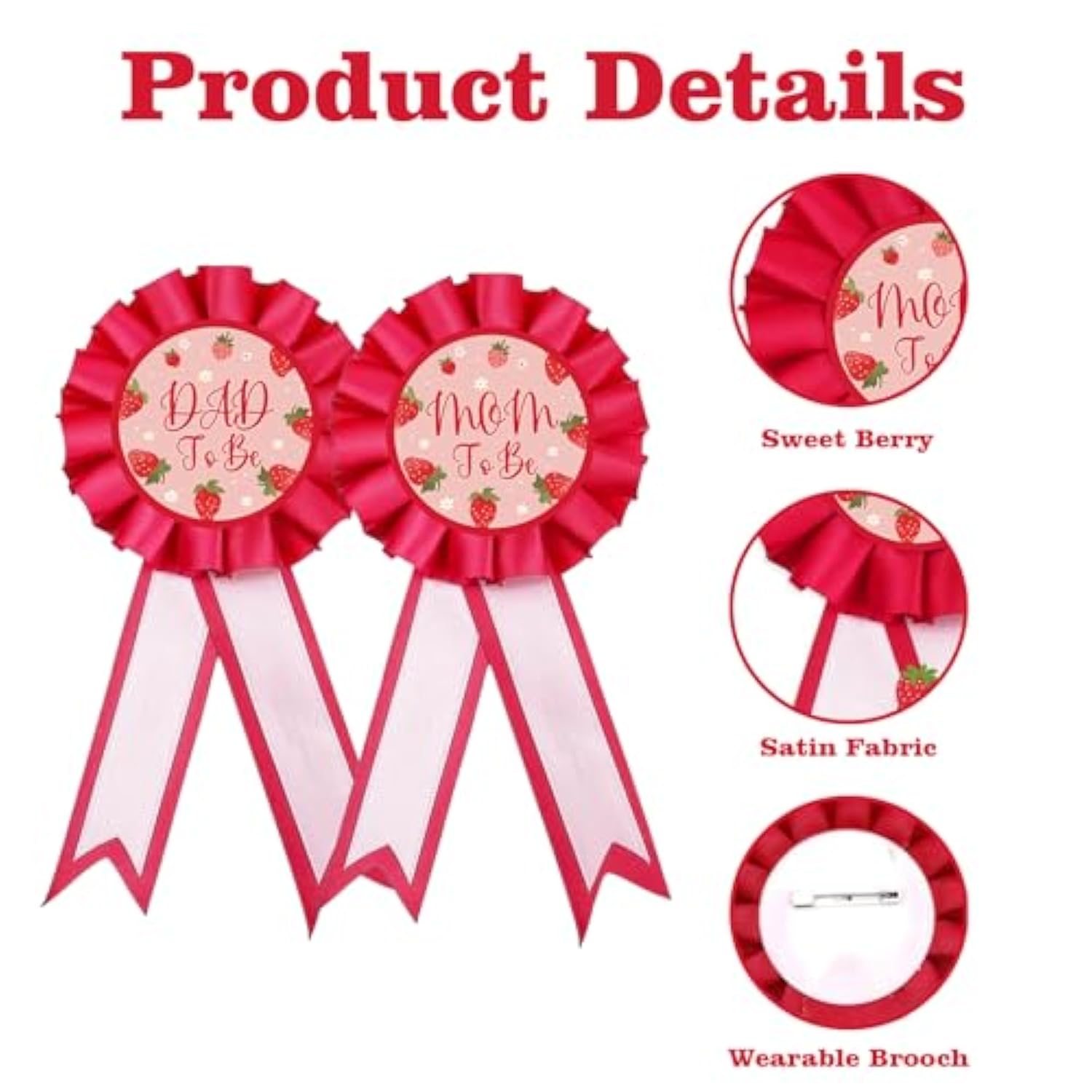 Strawberry Mom To Be Sash For Baby Shower Decorations, Dad To Be Corsage And Flower Crown Headband Set, Berry Sweet Baby Shower Sash For Gender Reveal, Party Favors, Pregnancy Props Keepsake