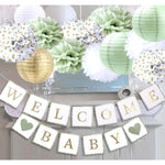 Baby Shower Decorations,Welcome Baby Banners Paper Lantern Paper Flower Pom Poms?Sage Green Gold White?