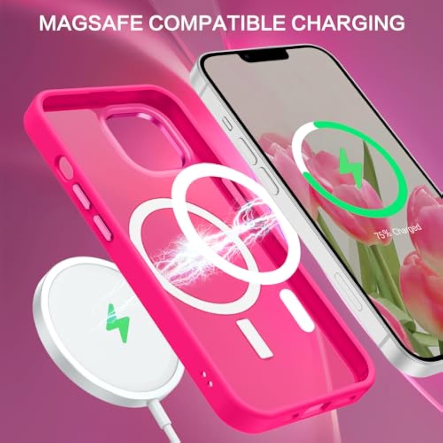 MagSafe Translucent Matte Slim Shockproof Case for iPhone 14 Plus Hot Pink