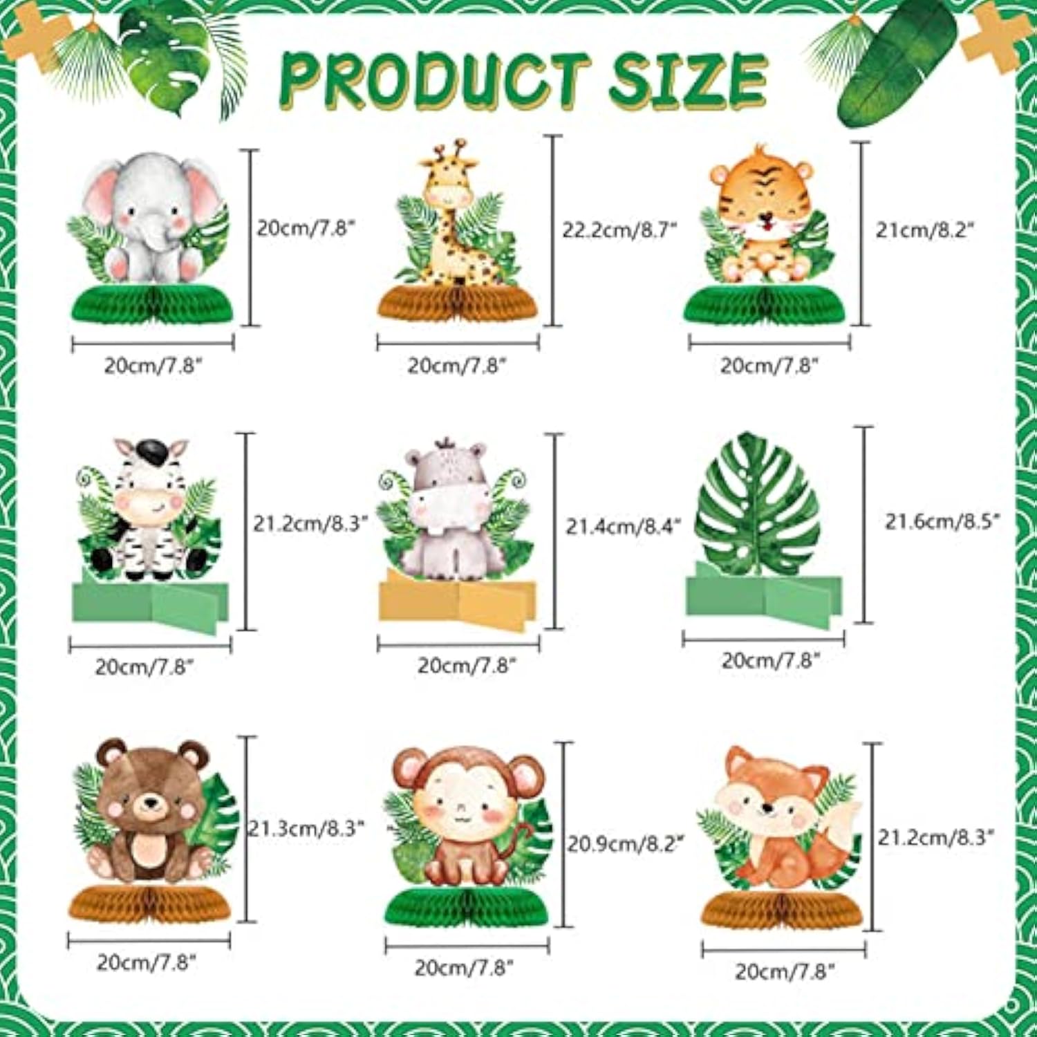10 Pcs Baby Jungle Animals Honeycomb Centerpieces 3D Table Decorations