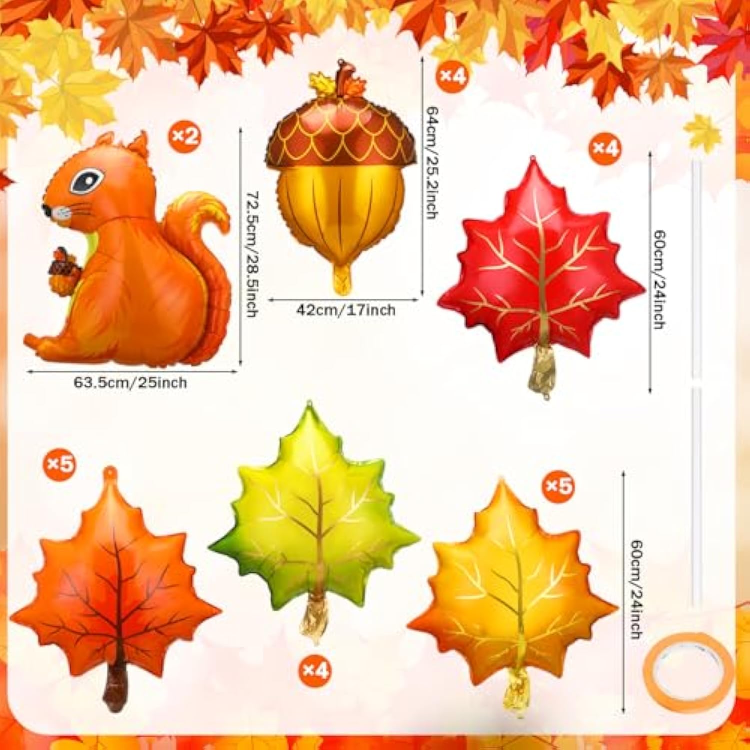 24PCS Fall Thanksgiving Balloons Maple Leaf Pine Cone Squirrel Party Decor